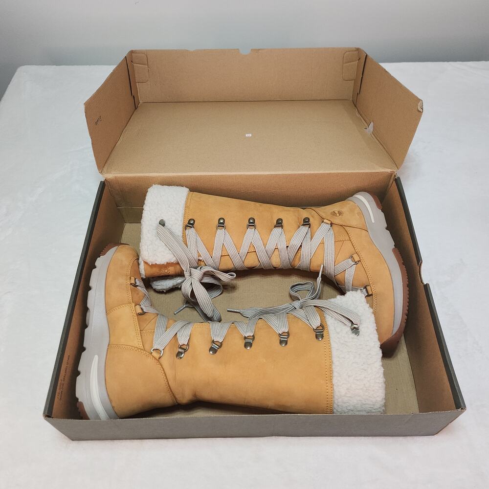 Cabincore Knee High Timberland Boots 6 Wheat Nubuck Shearling Gorpcore Apres Ski - Picture 13 of 15